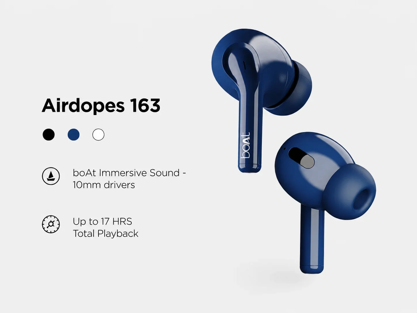 boAt Airdopes 163 TWS Earbuds with 10mm Drivers & 17 Hours Playback
