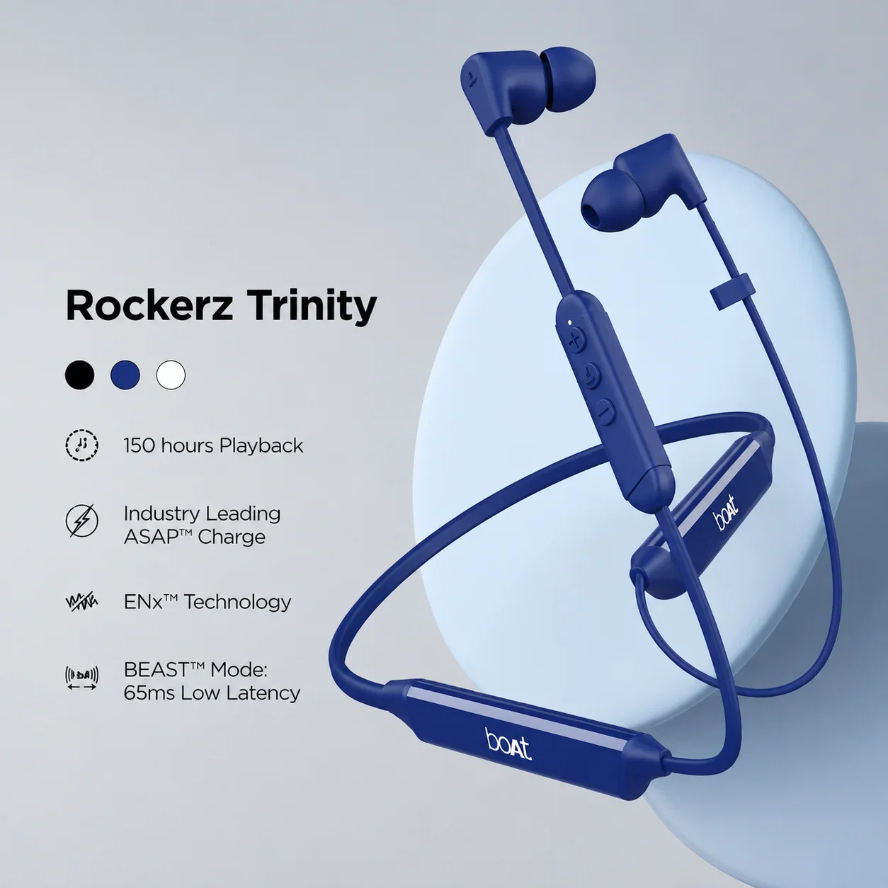 boAt Rockerz Trinity Wireless Neckband with 150 Hours Playback, ASAP™ Charge & BEAST™ Mode
