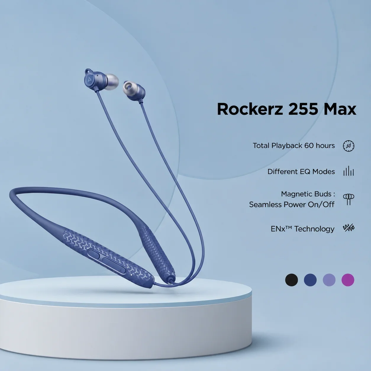 boAt Rockerz 255 Max Wireless Neckband with 60 Hours Playback, Multiple EQ Modes & ENx™ Tech