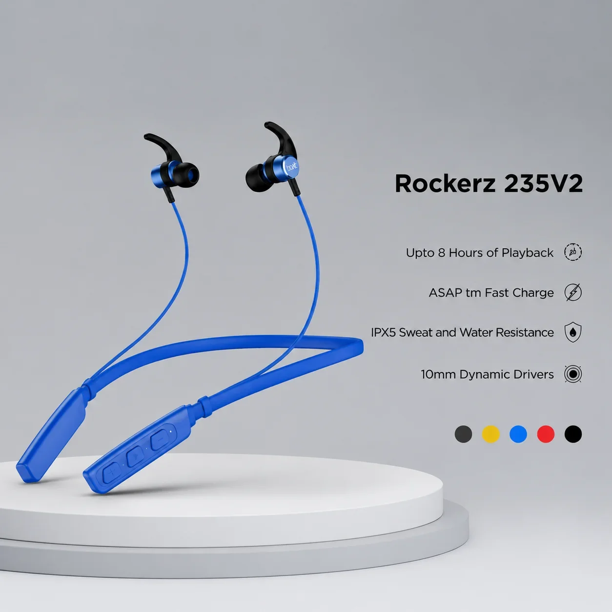boAt Rockerz 235V2 Wireless Neckband with 10mm Dynamic Drivers, ASAP™ Fast Charge & IPX5 Rating