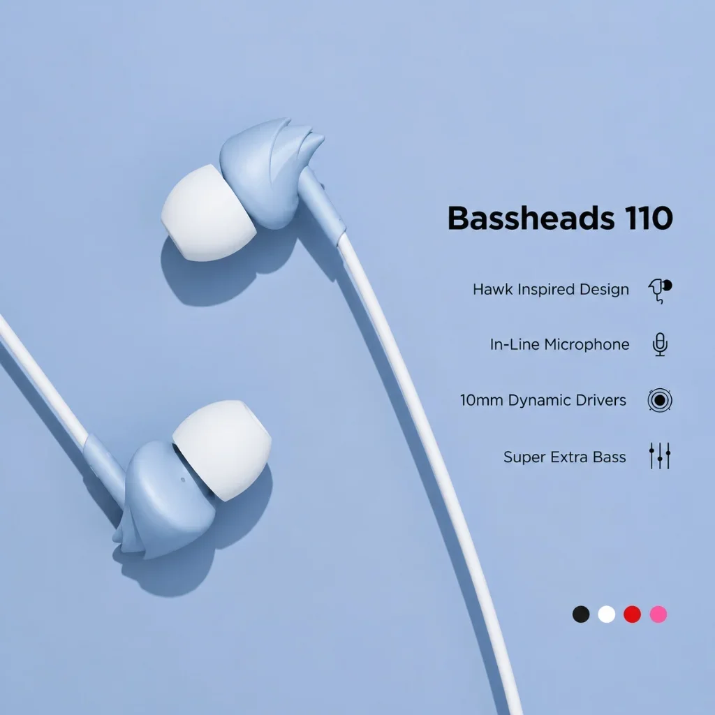 boAt Bassheads 110 Wired In-Ear Earphones with 10mm Dynamic Drivers & Super Extra Bass