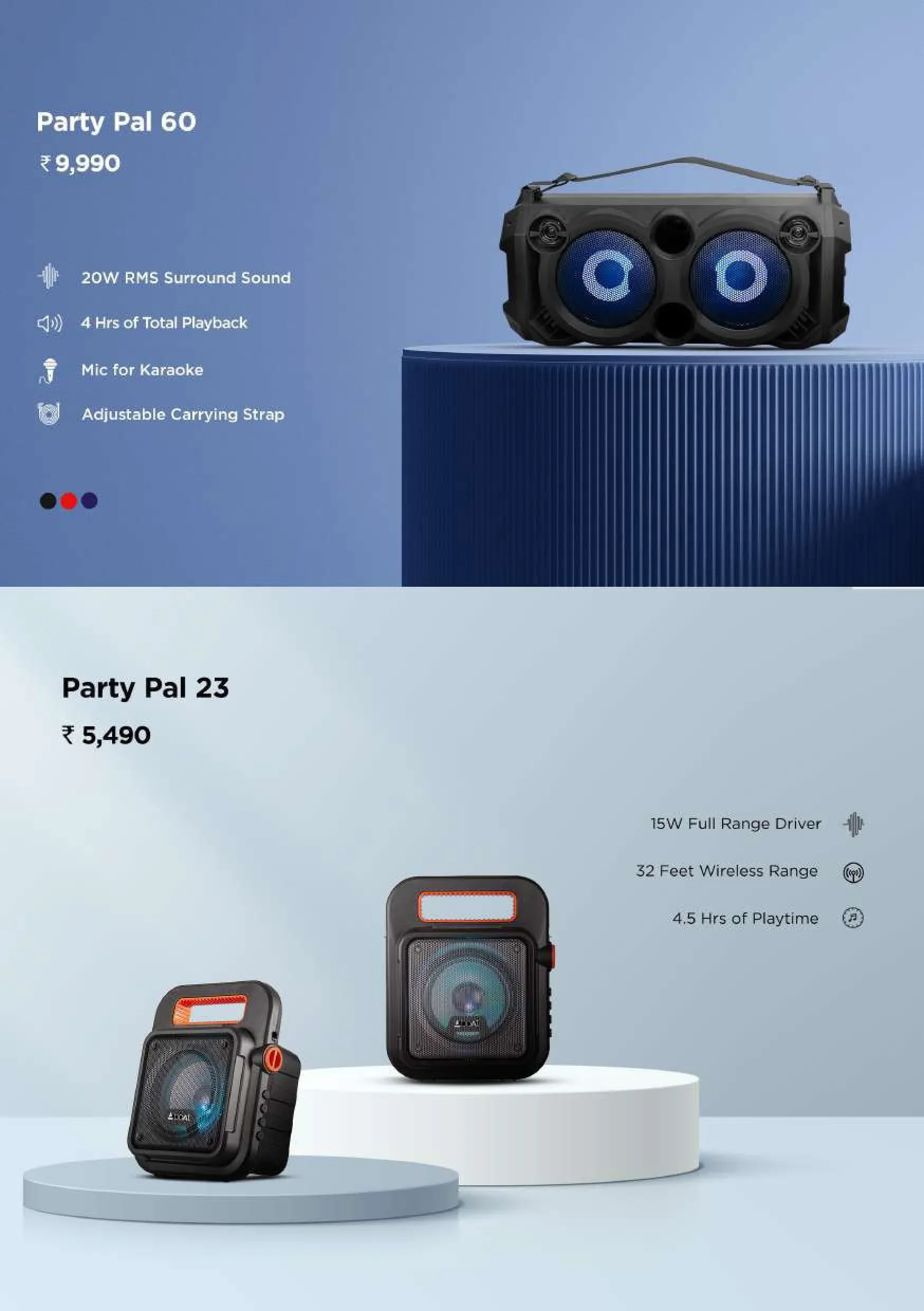boAt Party Pal Speaker Series (Party Pal 60 & Party Pal 23) with Up to 20W Output, Karaoke Support & Portable Designs
