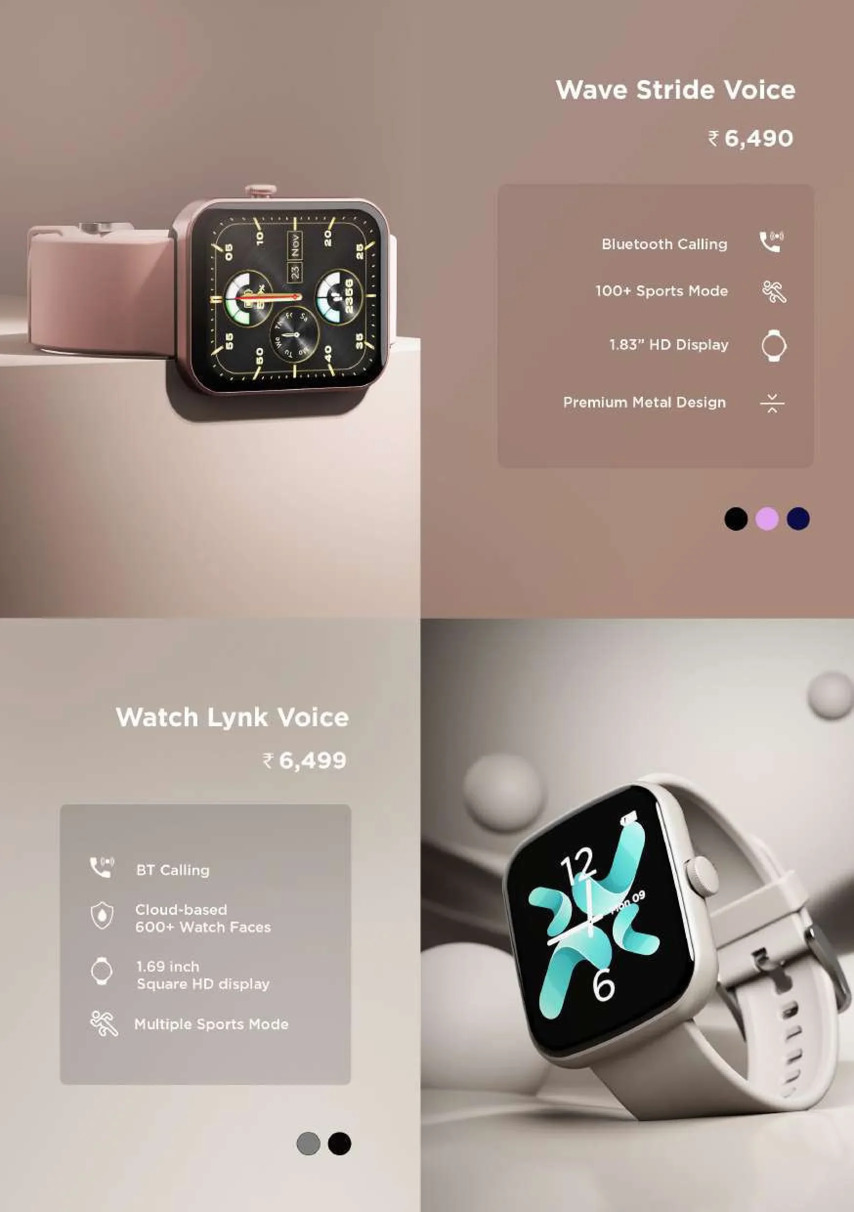boAt Smartwatch Series (Wave Stride Voice & Watch Lynk Voice) with Bluetooth Calling & HD Touch Displays