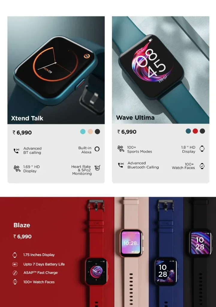 boAt Smartwatch Collection (Xtend Talk, Wave Ultima & Blaze) with HD Displays, Advanced BT Calling & Built-in Alexa