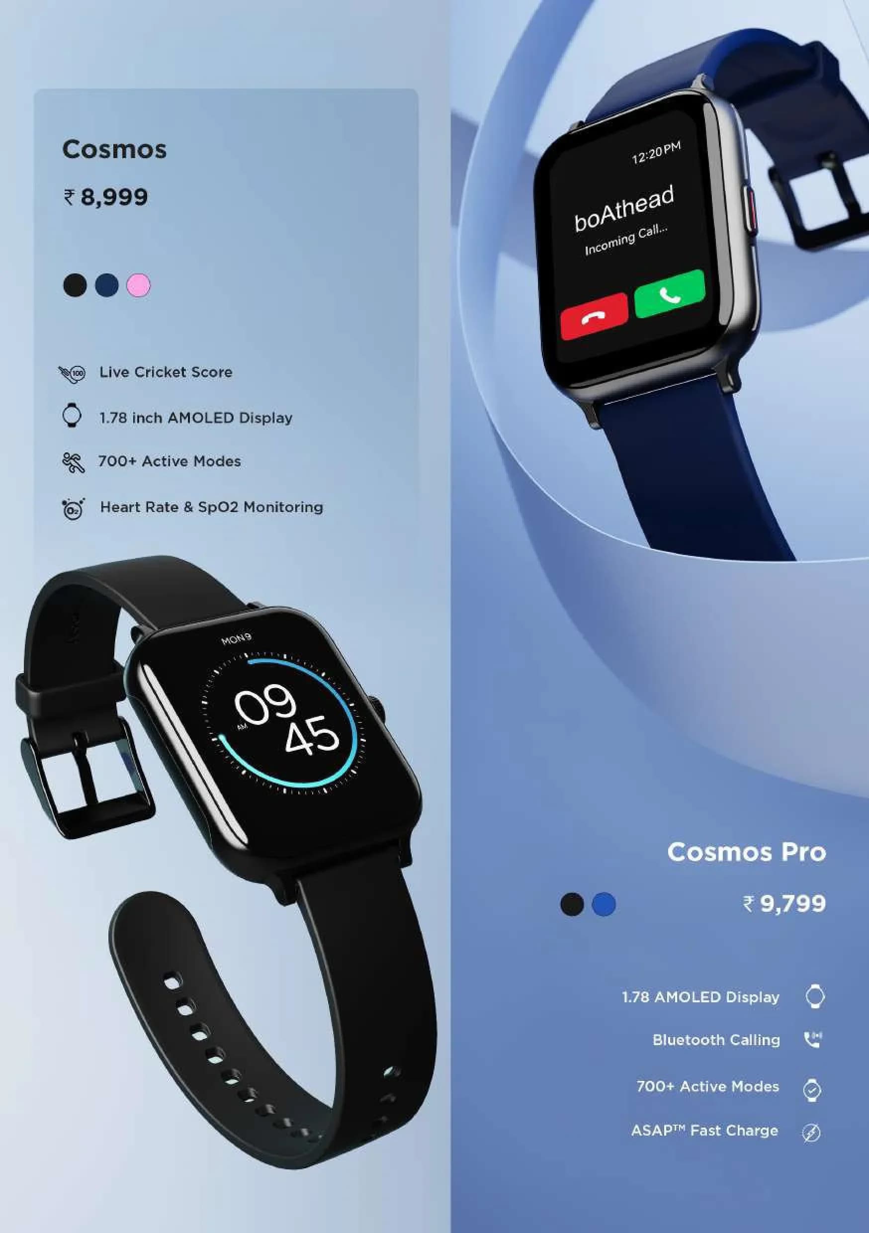 boAt Cosmos Smartwatch Series (Cosmos & Cosmos Pro) with 1.78" AMOLED Displays, 700+ Active Modes & Bluetooth Calling