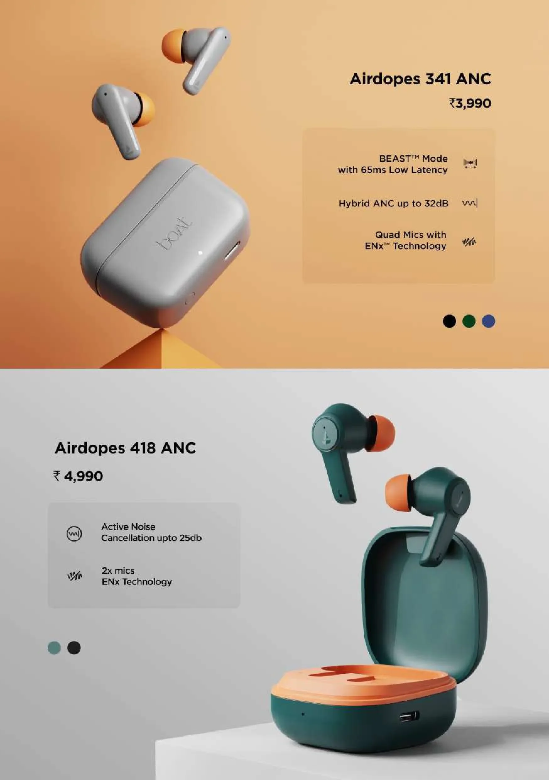 boAt Airdopes ANC Series (Airdopes 341 ANC & Airdopes 418 ANC) with Active Noise Cancellation & ENx™ Tech
