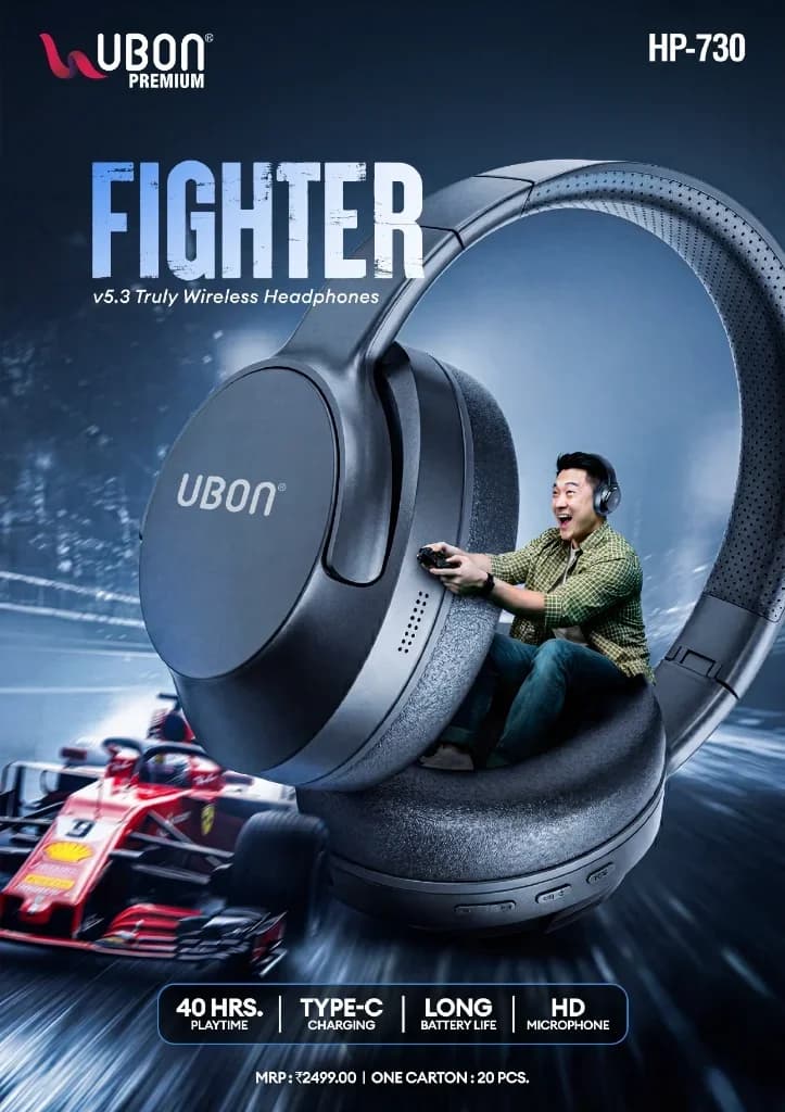 UBON Premium HP-730 FIGHTER Wireless Headphones with Bluetooth v5.3, 40 Hours Playtime & HD Microphone