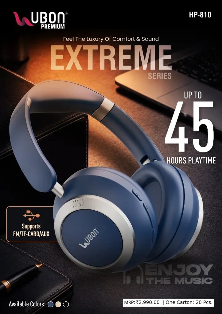 UBON Premium HP-810 EXTREME Series Wireless Headphones with 45 Hours Playtime & FM/TF-Card/AUX Support