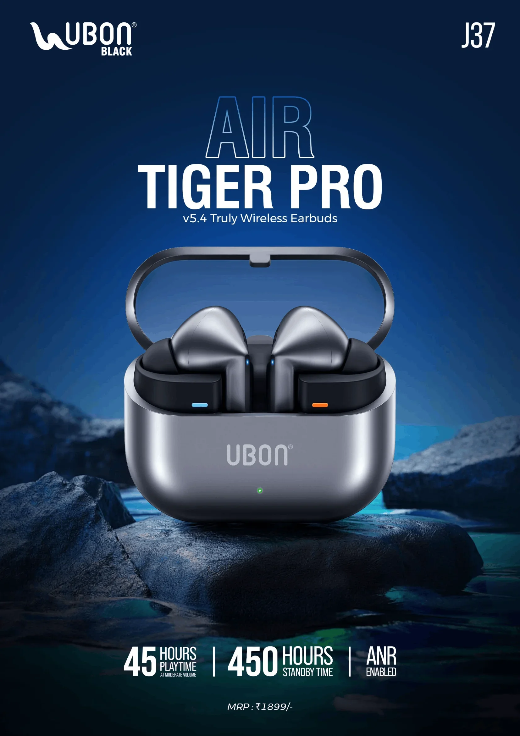 UBON Black J37 Wireless Earbuds with Bluetooth v5.4, Deep Bass & Ergonomic Fit