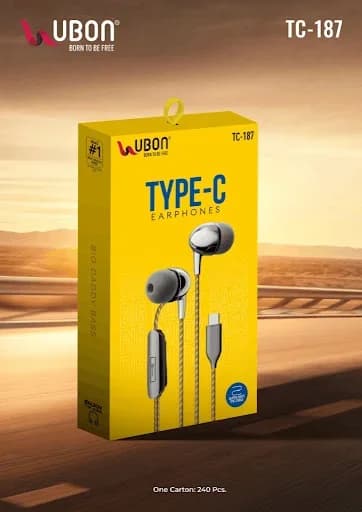 UBON TC-187 Type-C Wired Earphones with Super Soft TPE Cable & Big Daddy Bass®
