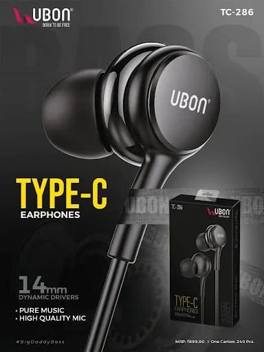 UBON TC-286 Type-C Earphones with 14mm Dynamic Drivers & High Quality Mic