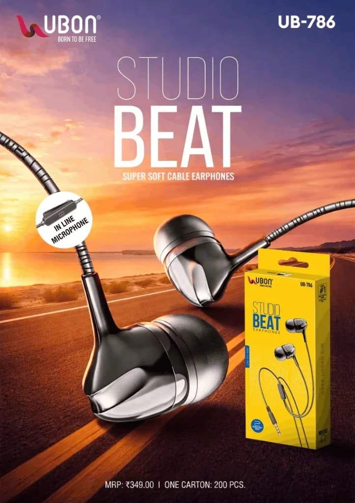 UBON UB-786 STUDIO BEAT Wired Earphones with In-Line Microphone & Super Soft Cable