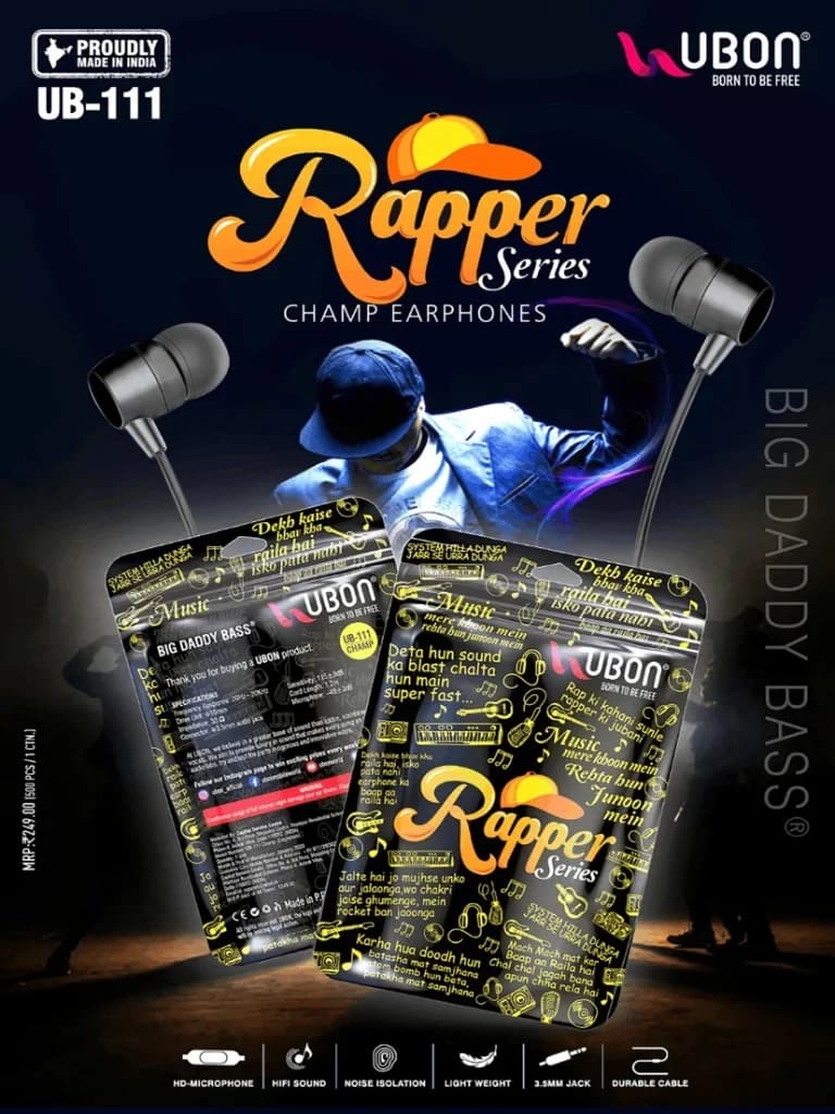 UBON UB-111 RAPPER SERIES Champ Wired Earphones with HD-Microphone & HiFi Sound