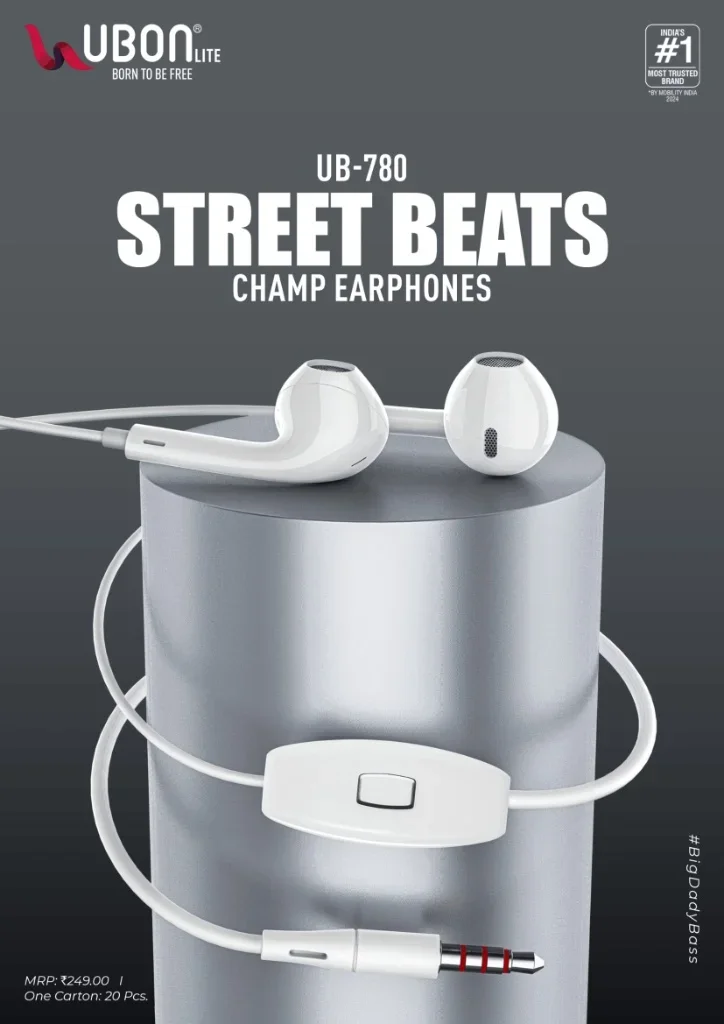UBON LITE UB-780 STREET BEATS Champ Half In-Ear Wired Earphones with In-Line Remote