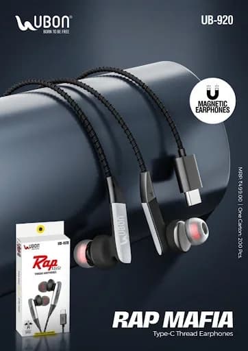 UBON UB-920 RAP MAFIA Type-C Magnetic Thread Earphones with Braided Cable