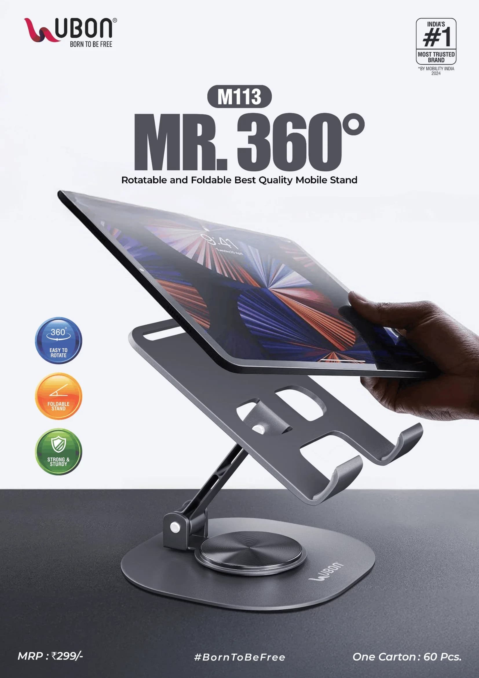 UBON M113 MR. 360° Rotatable and Foldable Metal Mobile & Tablet Stand