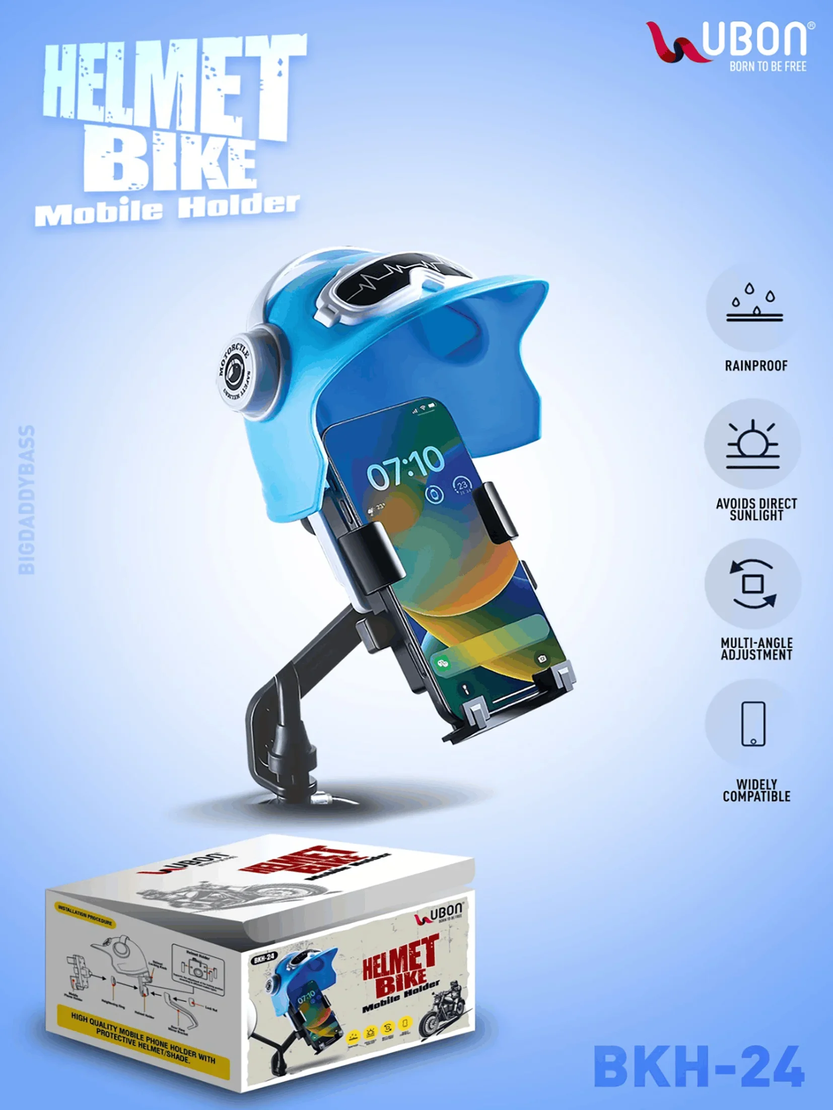 UBON BKH-24 HELMET BIKE Mobile Holder with Sun Shade Helmet & Rainproof Shield