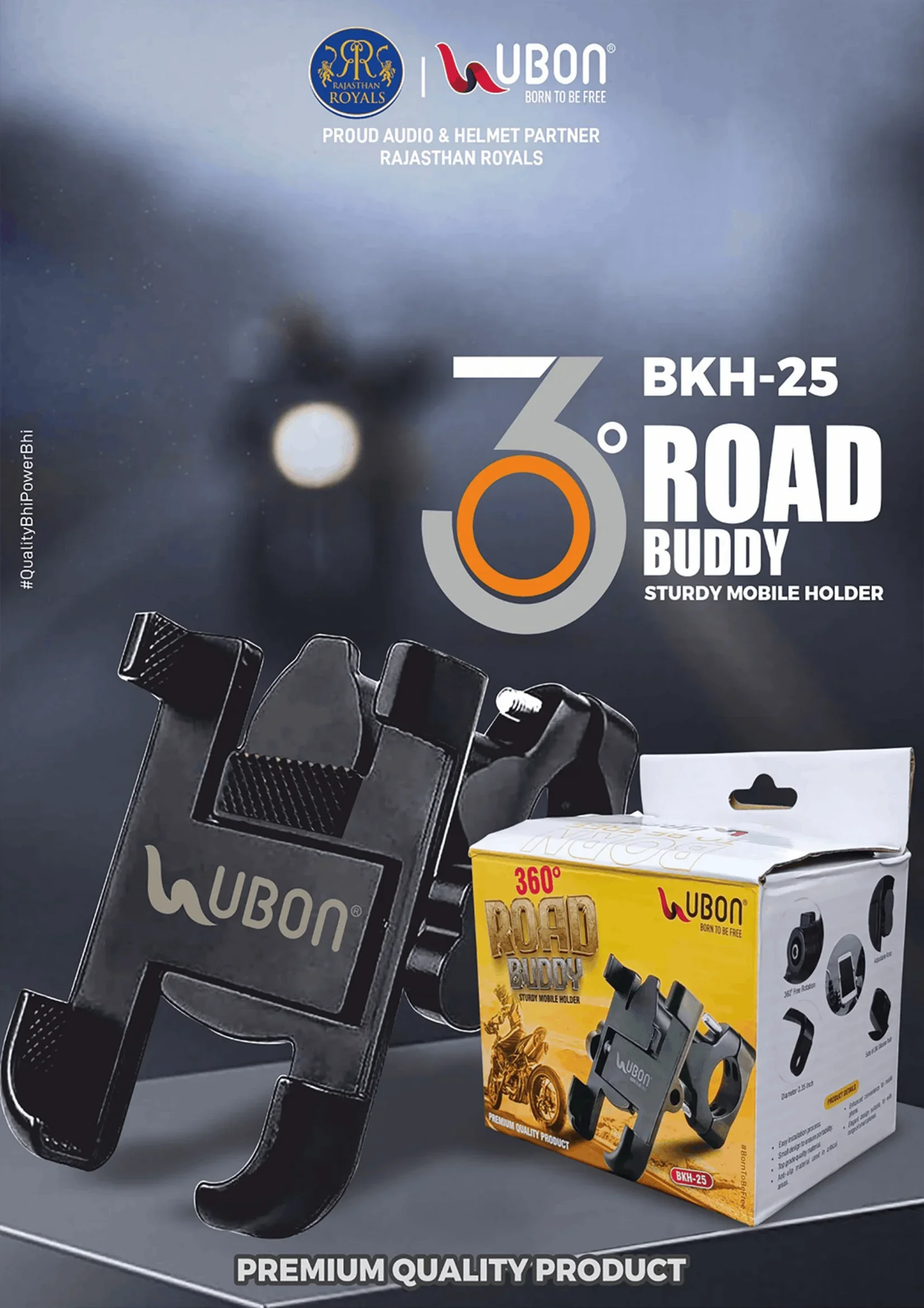 UBON BKH-25 ROAD BUDDY 360° Sturdy Bike Handlebar Mobile Holder