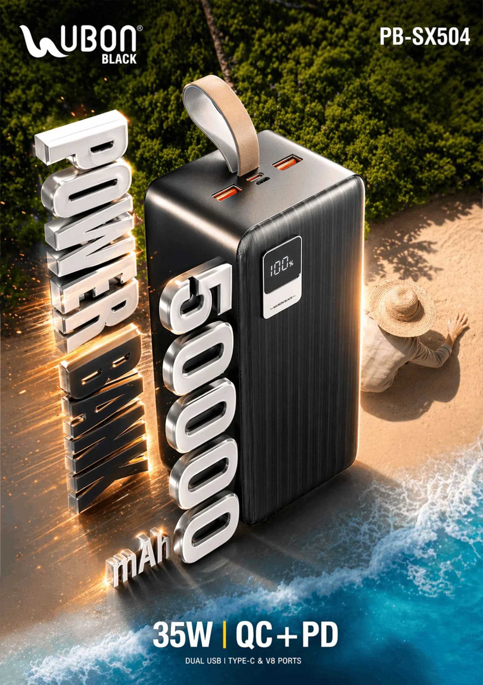 UBON Black PB-SX504 50000mAh Heavy-Duty Power Bank with 35W QC + PD Fast Charging