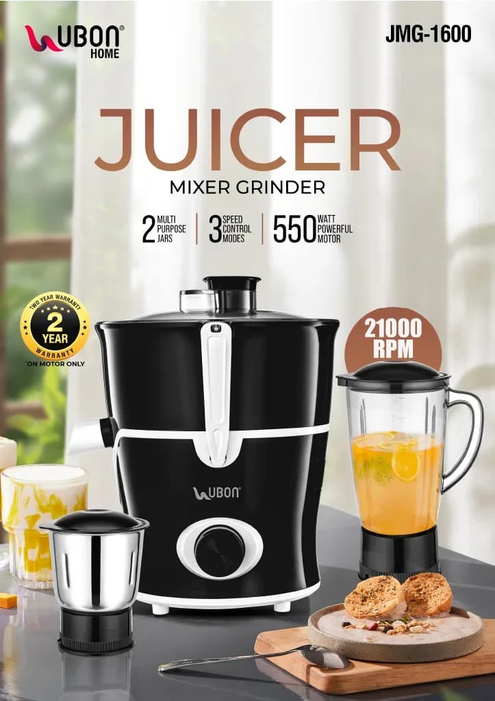UBON JMG-1600 550W Juicer Mixer Grinder with 2 Multi-Purpose Jars