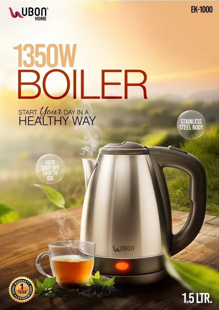 UBON EK-1000 Boiler 1.5L Stainless Steel Electric Kettle (1350W)