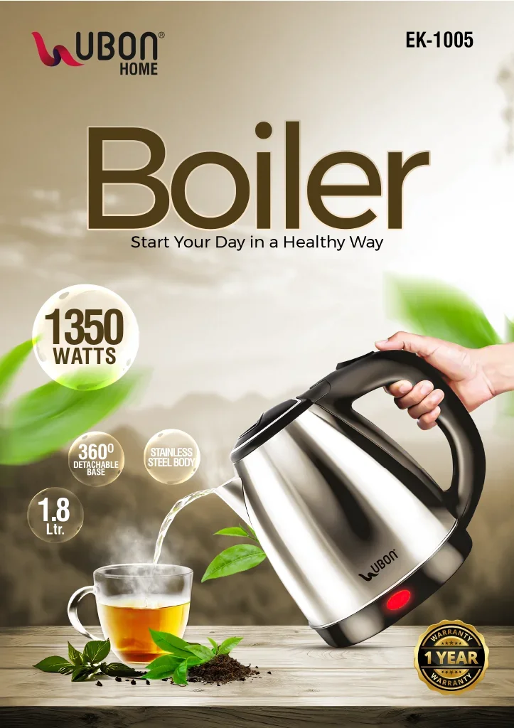 UBON EK-1005 Boiler 1.8L Stainless Steel Electric Kettle with 360° Base (1350W)