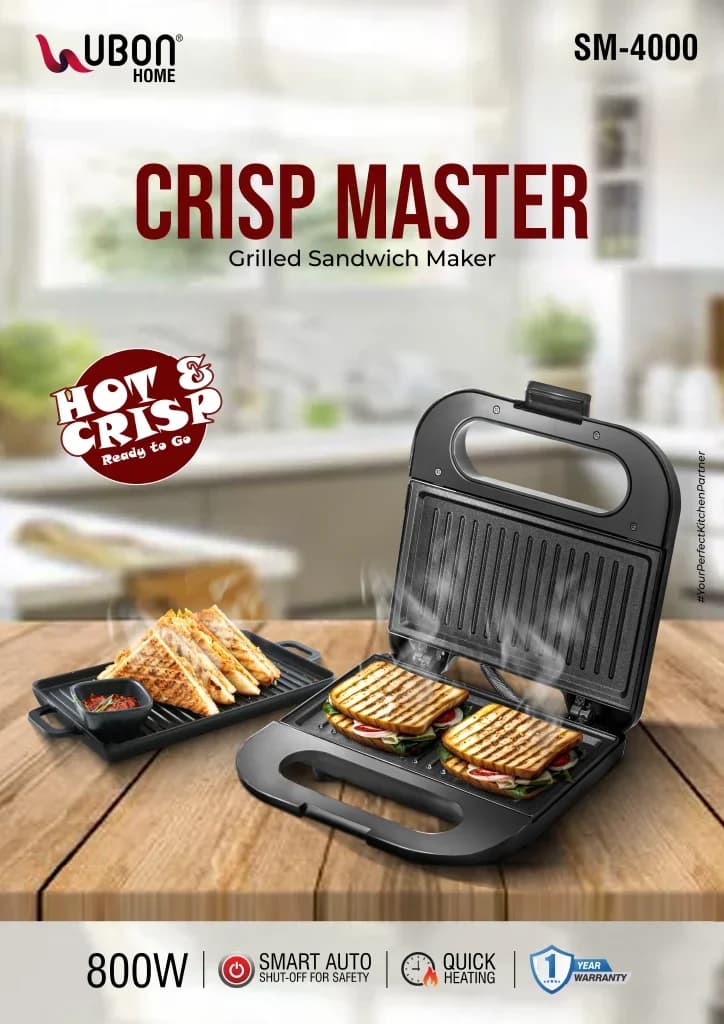 UBON SM-4000 Crisp Master 800W Grilled Sandwich Maker