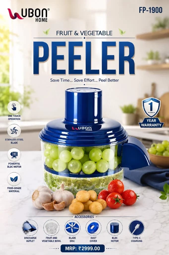 UBON FP-1900 Electric Fruit & Vegetable Peeler with BLDC Motor (Type-C Rechargeable)