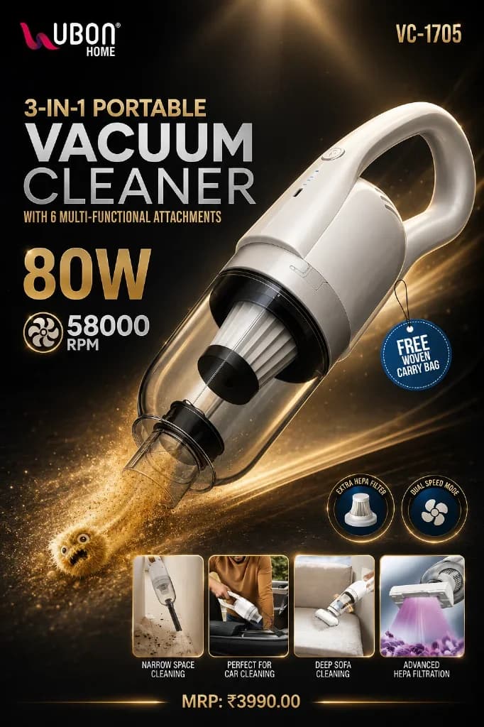 UBON VC-1705 3-in-1 Handheld Cordless Vacuum Cleaner (80W / 58,000 RPM)