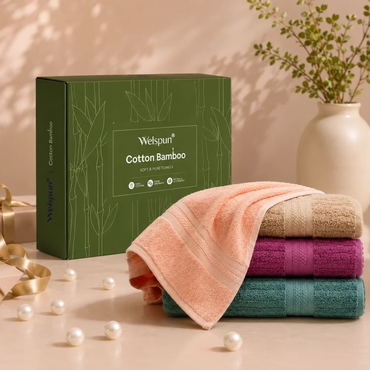 Welspun Cotton Bamboo Hand Towel Set of 2 (400 GSM)