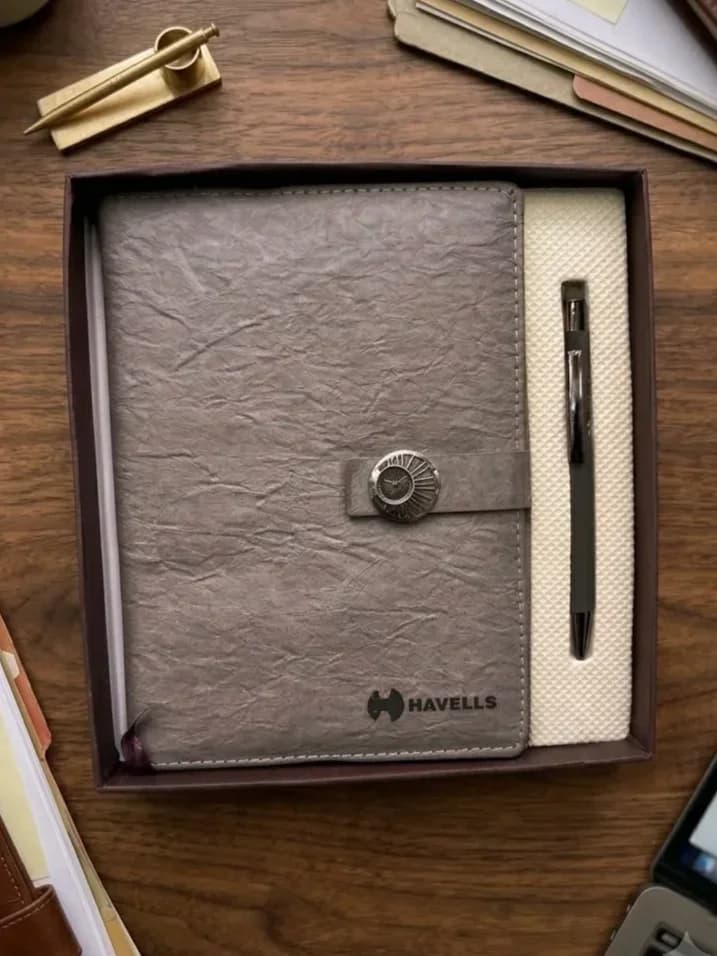 Vintage Textured Leatherette Notebook & Stylus Pen Set