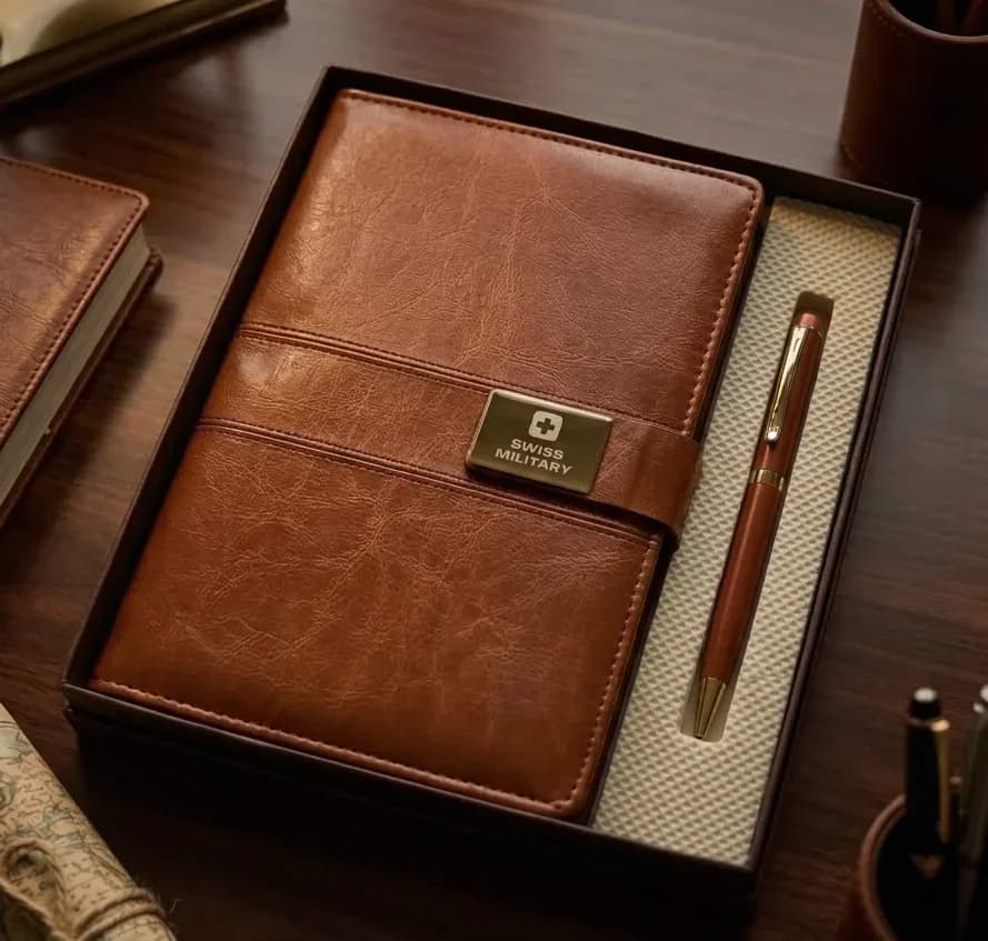 Executive Tan Leatherette Journal & Metal Pen Set
