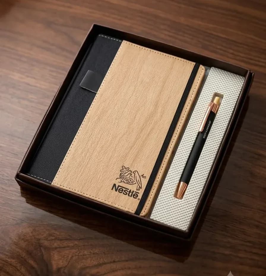 Eco-Style Wooden Grain Notebook & Pen Gift Set