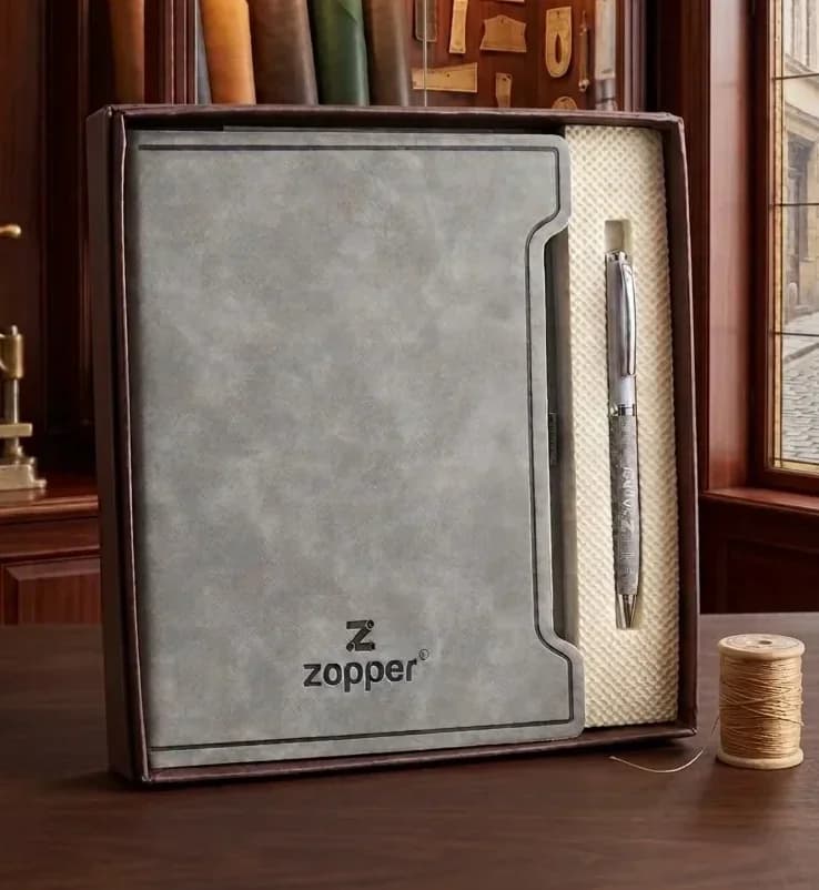 Executive Grey Leatherette Notebook & Pen Gift Set