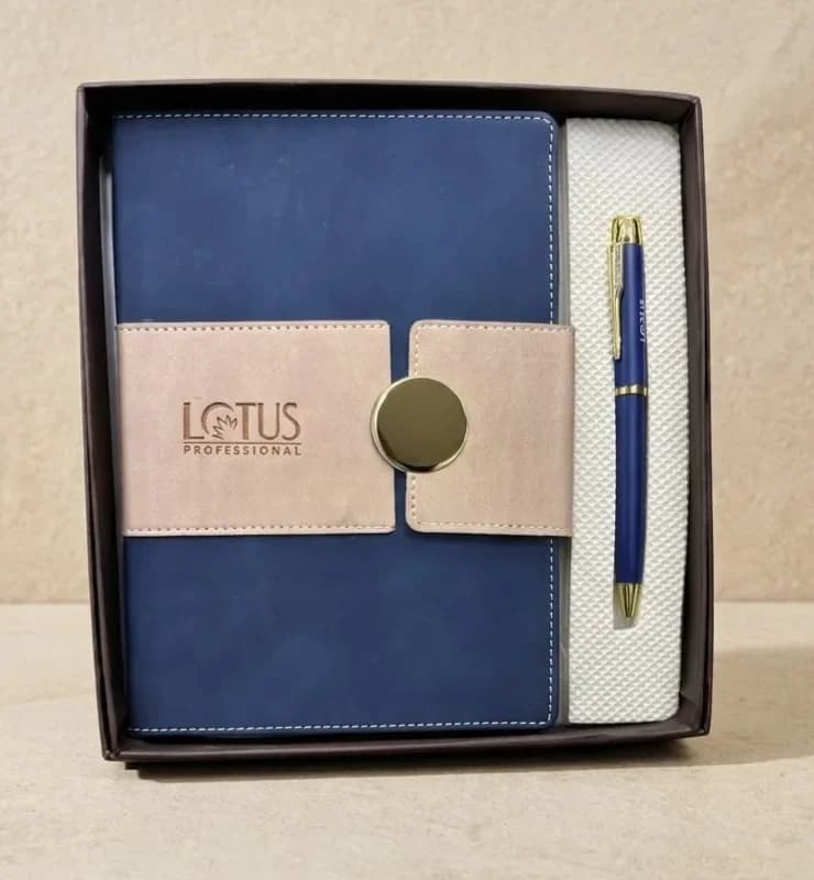 Premium Blue & Cream Leatherette Journal Gift Set
