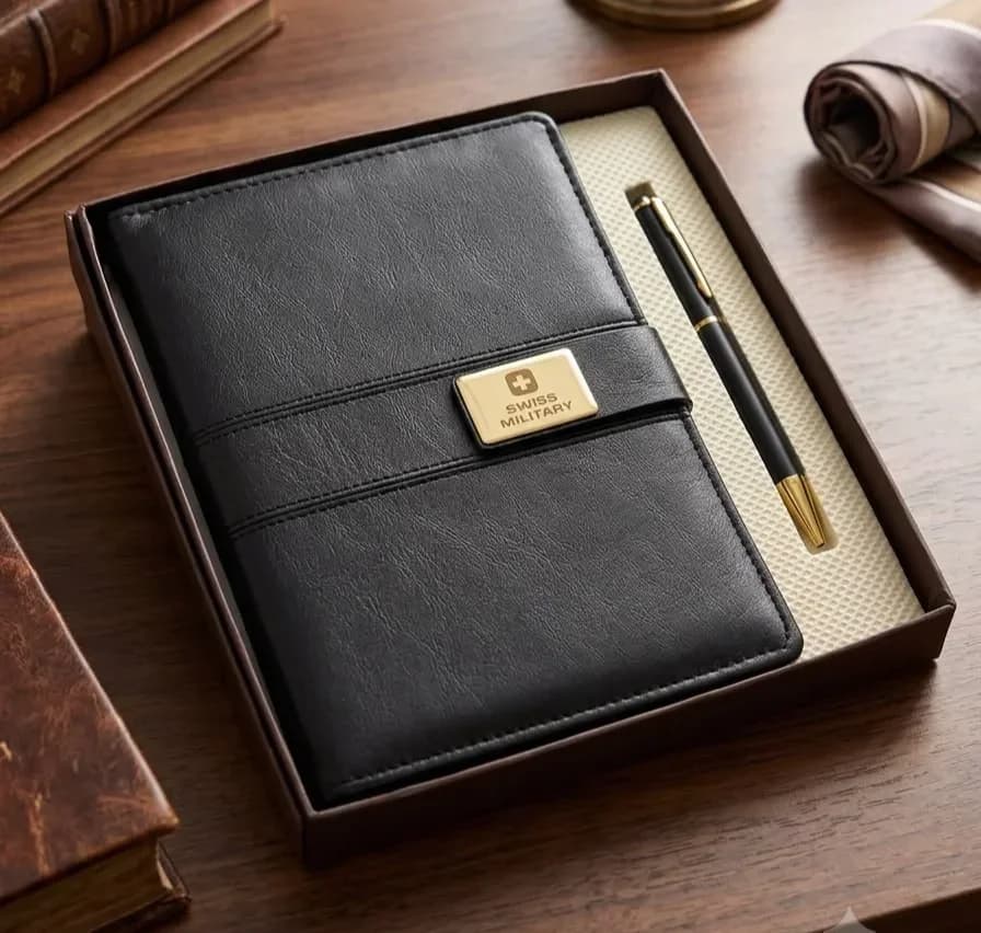 Swiss Military Black Leatherette Journal & Pen Set