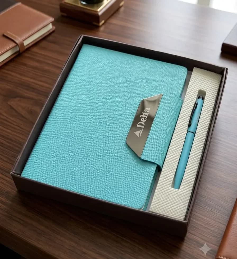Vibrant Turquoise Leatherette Notebook & Pen Gift Set