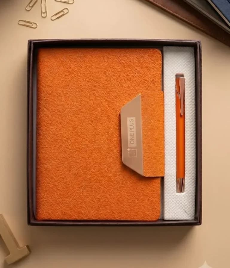 Premium Orange Textured Leatherette Diary & Pen Combo