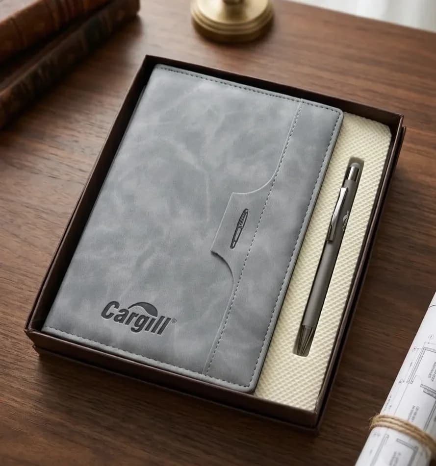 Modern Grey Leatherette Notebook & Stylus Pen Gift Set