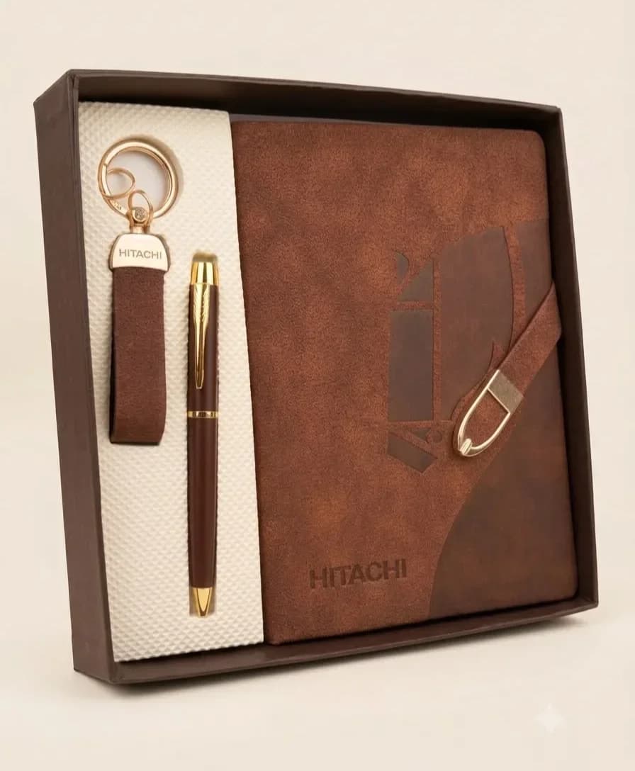 Vintage Brown Suede Leatherette Diary & Executive Pen Set